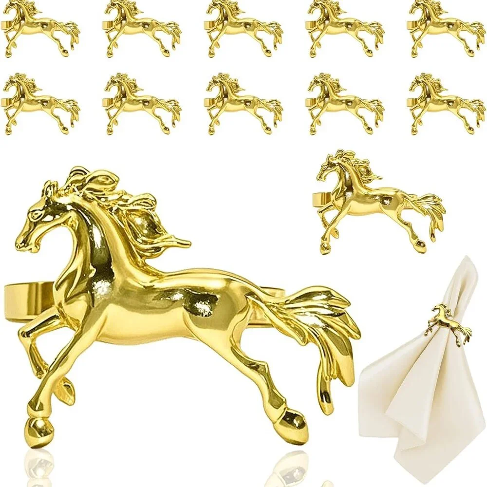12 Gold Horse‎ Napkin Rings for Weddings Party's Dinners